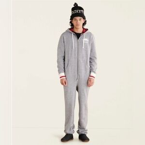 EUC Roots Cabin Grey Buffalo Plaid Zip Up Winter Sweater Fleece Onesie Medium